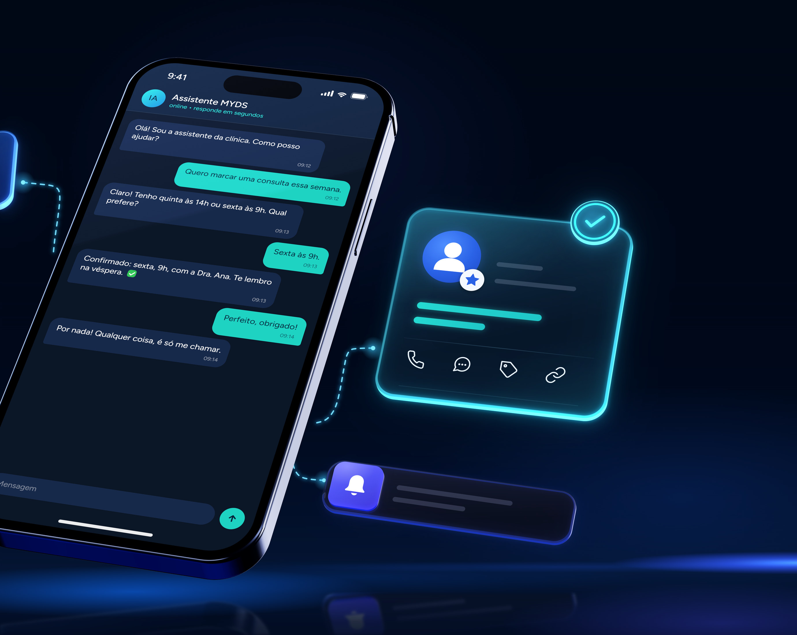Celular com uma conversa de atendimento conduzida pela IA