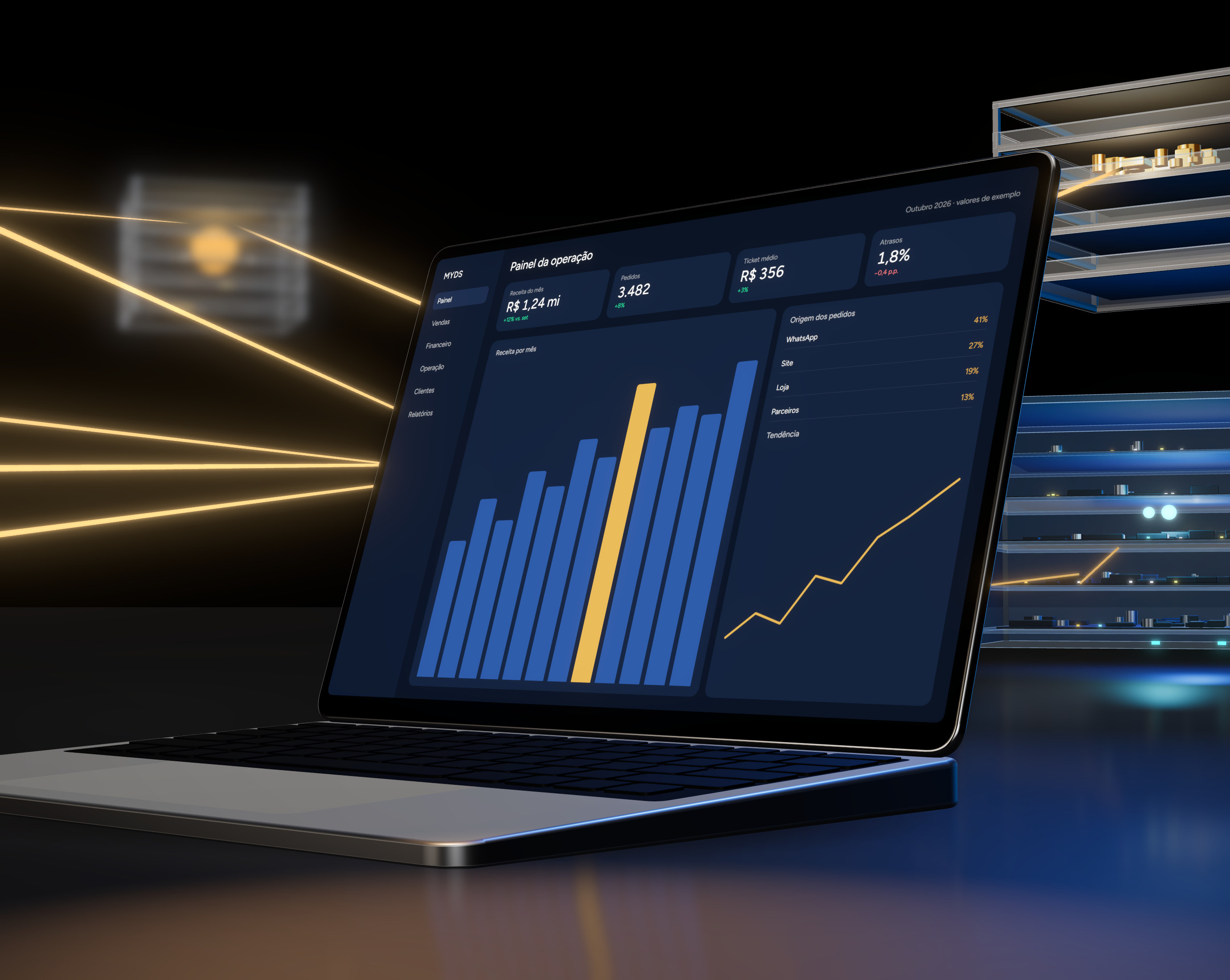 Notebook com o painel de um sistema sob medida